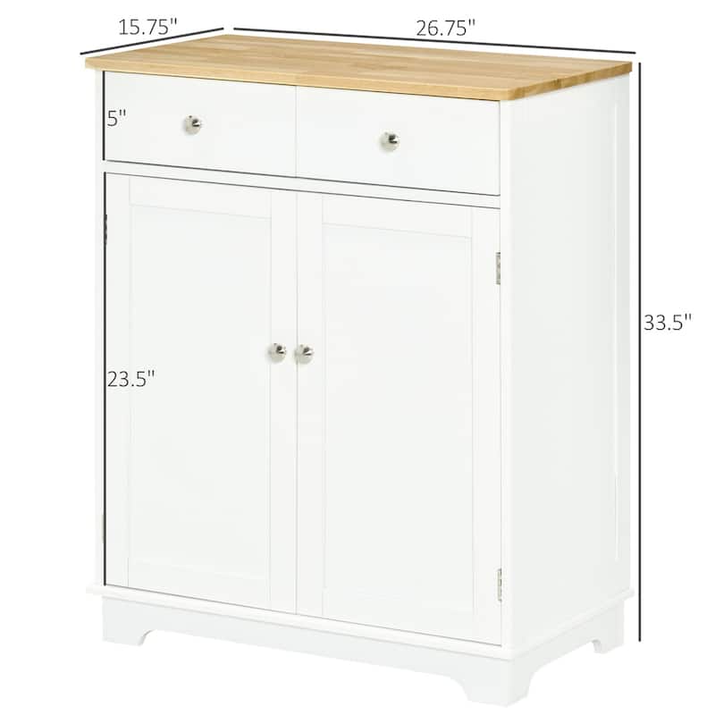 White Wood Storage Cabinet with 2 Large Drawers and Adjustable Shelves for Kitchen or Bathroom - 26.75" L x 15.75" W x 33.5" H