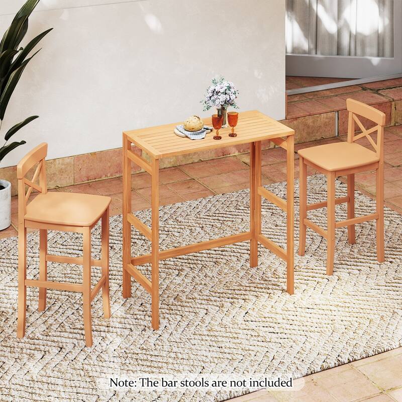 Gymax Acacia Wood Outdoor Bar Table w/Slatted Tabletop for Balcony