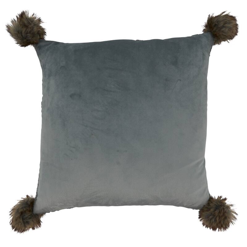 Throw Pillow With Cable Knit Pom Pom Design, 18"x18"