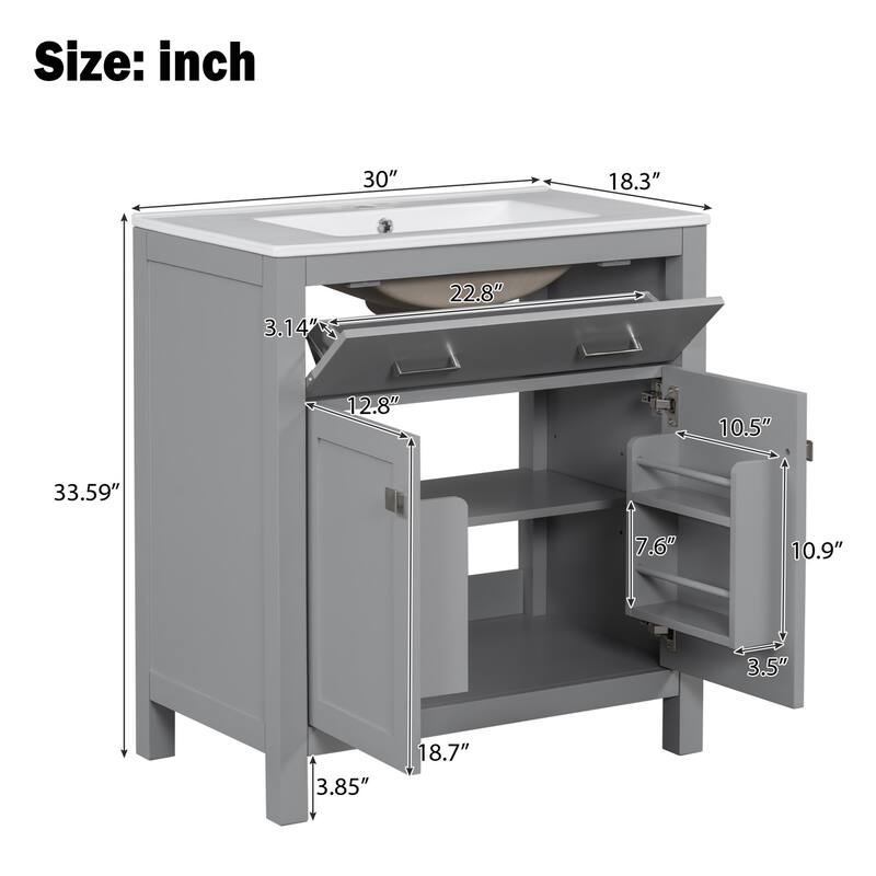 60" Bathroom Vanity Set with Double Vanities (Separate), Ceramic Sinks