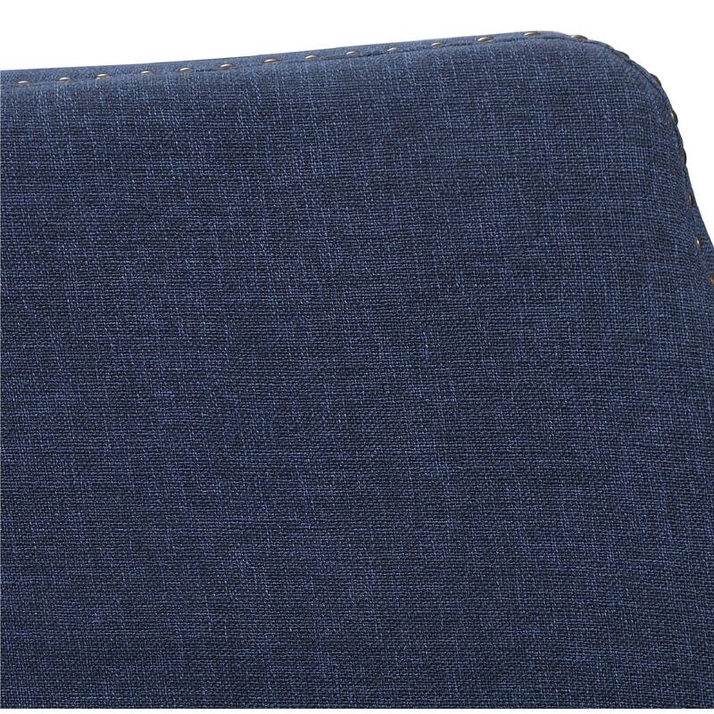 37" Yareena Denim Blue Wing Chair Tapered Oak Legs Bronz Nailhead Trim