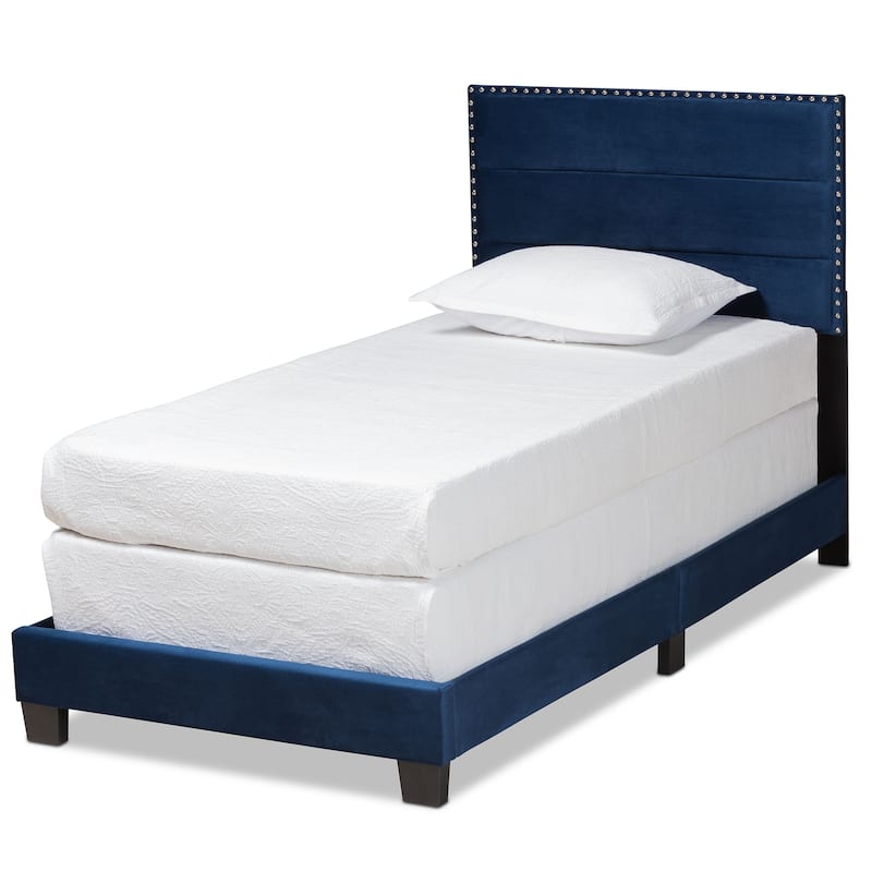 Tamira Contemporary Glam Velvet Fabric Twin Size Panel Bed - Blue