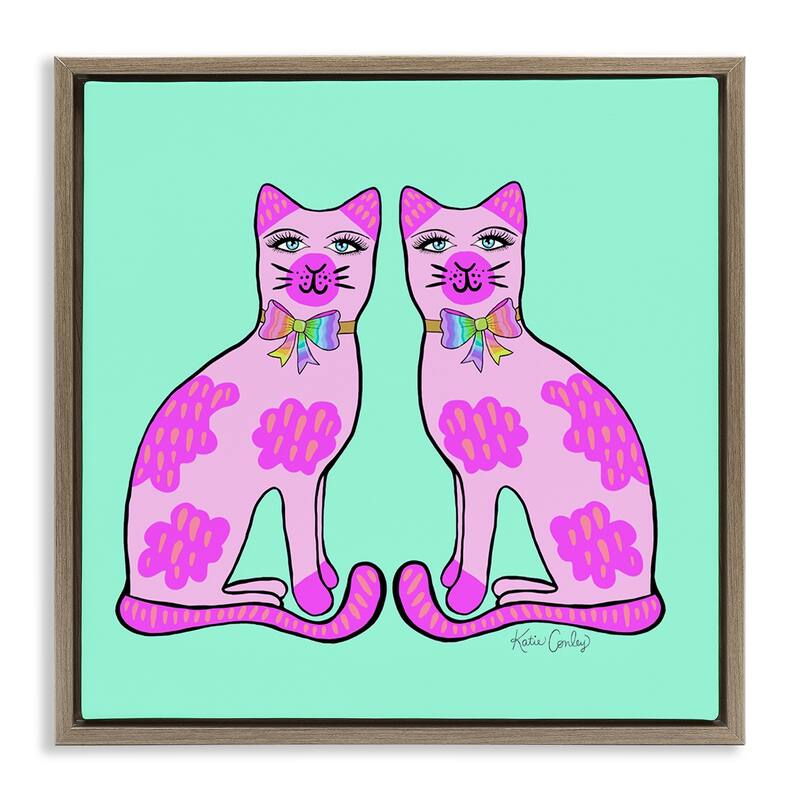 Stupell Mirrored Purple Cats Framed Floater Canvas Wall Art Design By Katie Conley - 25 x 25 - Brown