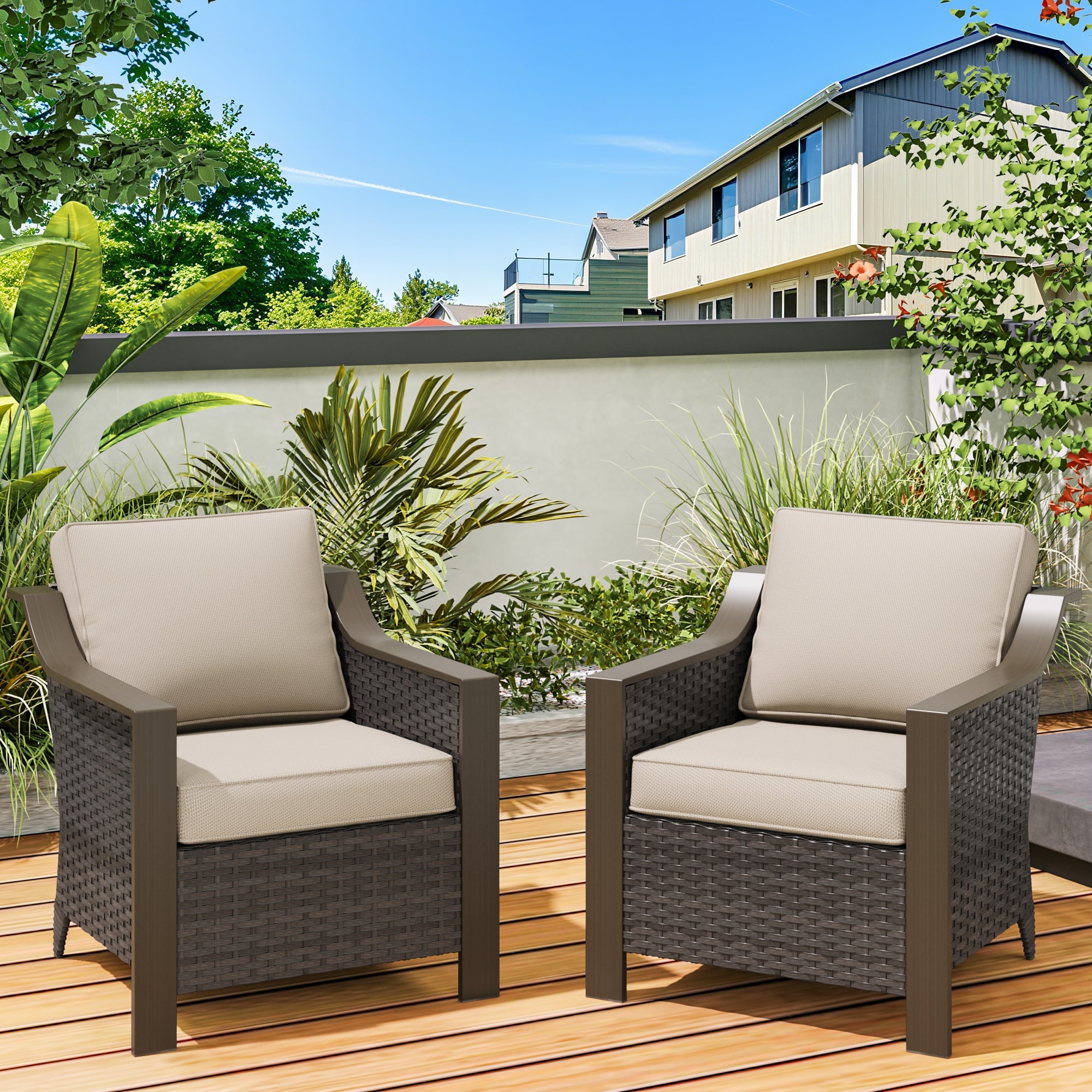 COZYWOR 2-Person Outdoor Patio Wicker Chair Set