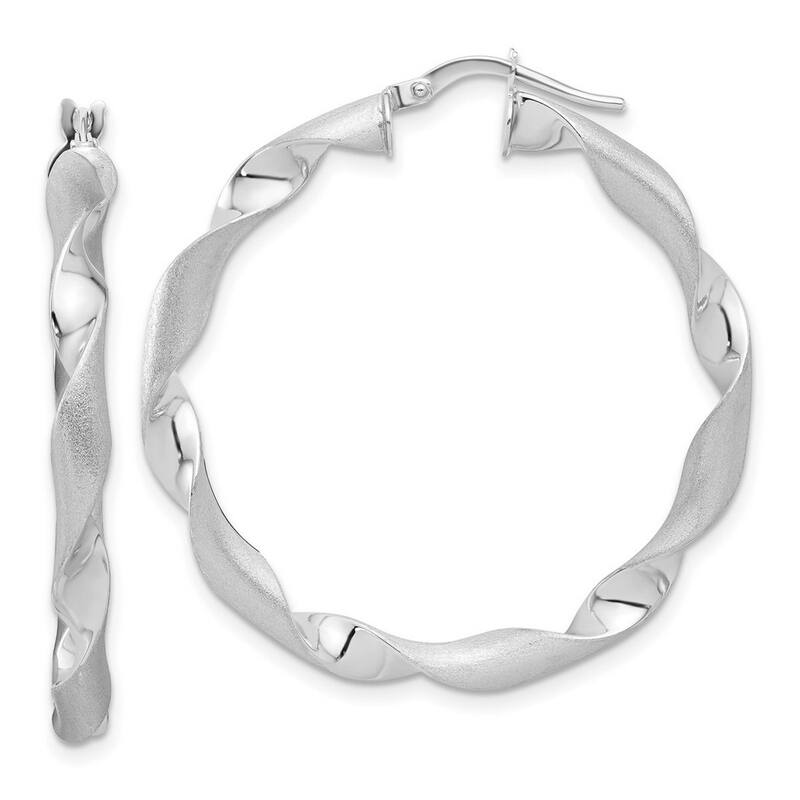 Curata 14k White Gold Polished and Brushed Twisted Hoop Earrings - 39.29x37.85mm