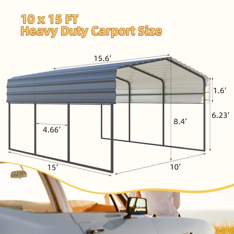 Heavy-Duty Metal Carport with Upgraded Galvanized Steel Roof – Ideal Shelter for Cars, Boats, and Tractors