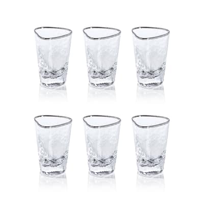 Kampari Triangular Shot Glasses with Platinum Rim, Set of 6