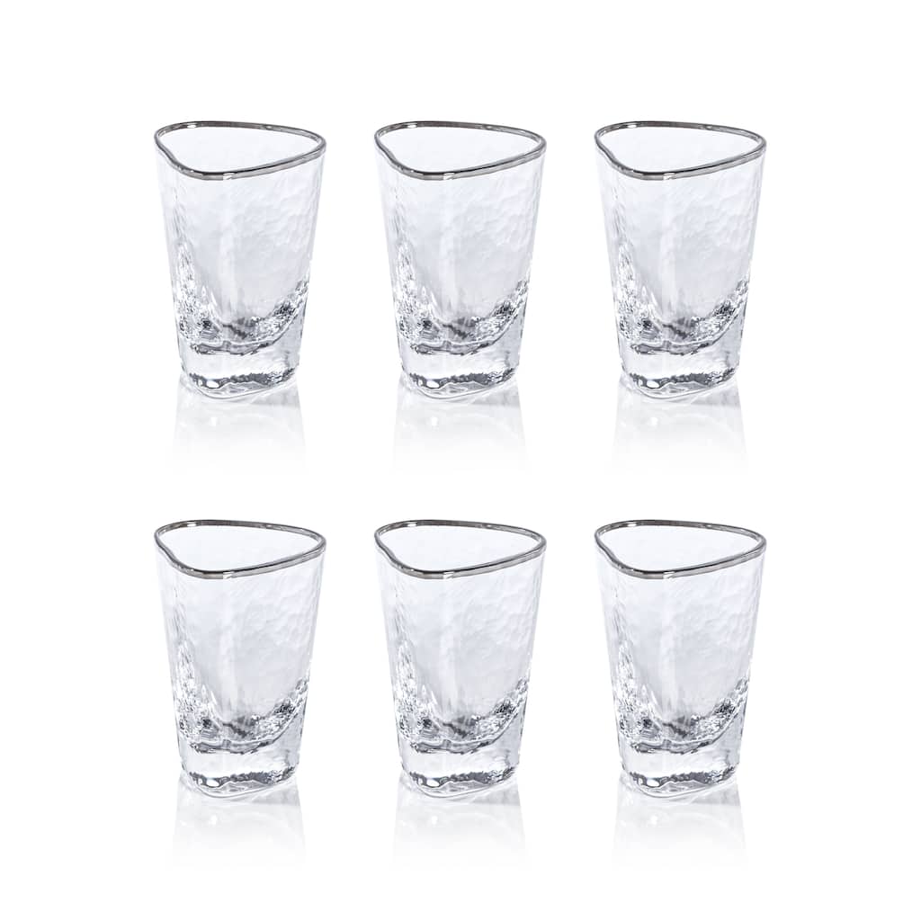 Kampari Triangular Shot Glasses with Platinum Rim, Set of 6