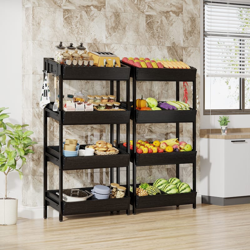 4-Tier Fruit and Vegetable Storage Rack Stand, Wood Storage Shelf for Kitchen Dining Room
