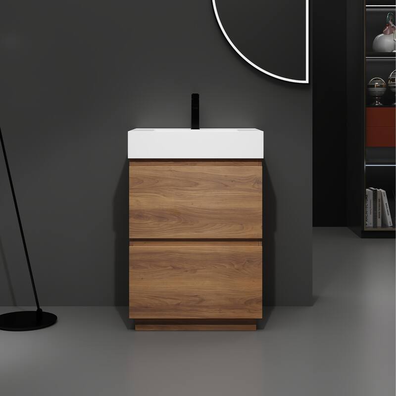 24 in. W x 18 in. D x 35 in. H Single Sink Freestanding Bath Vanity with White Resin Top