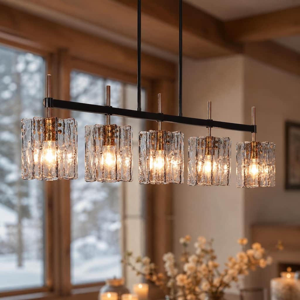 Kasy Modern 5-Light Linear Chandelier Textured Glass Unique Kitchen Island Light