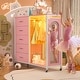 preview thumbnail 2 of 29, Kid's Closet Organizer with Fabric Drawers and Mirror, Rolling Dresser and Chest with Charge Station Pink