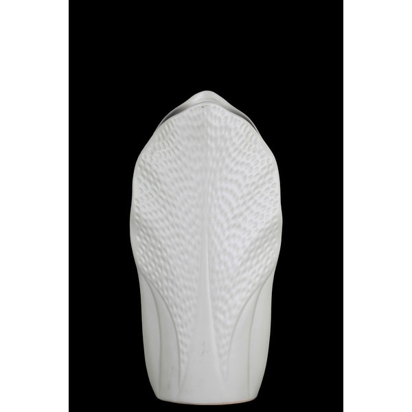 Ceramic Pyramidal Vase With Engraved Circle Design, Medium, White