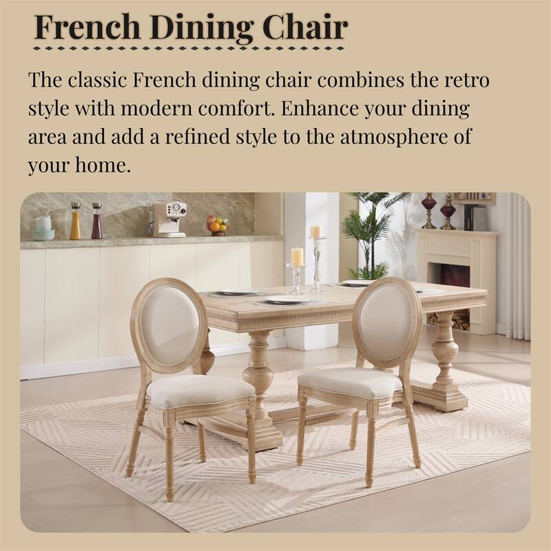 French Country Dining Chairs Set of 2,Upholstered Chairs w/Round Back