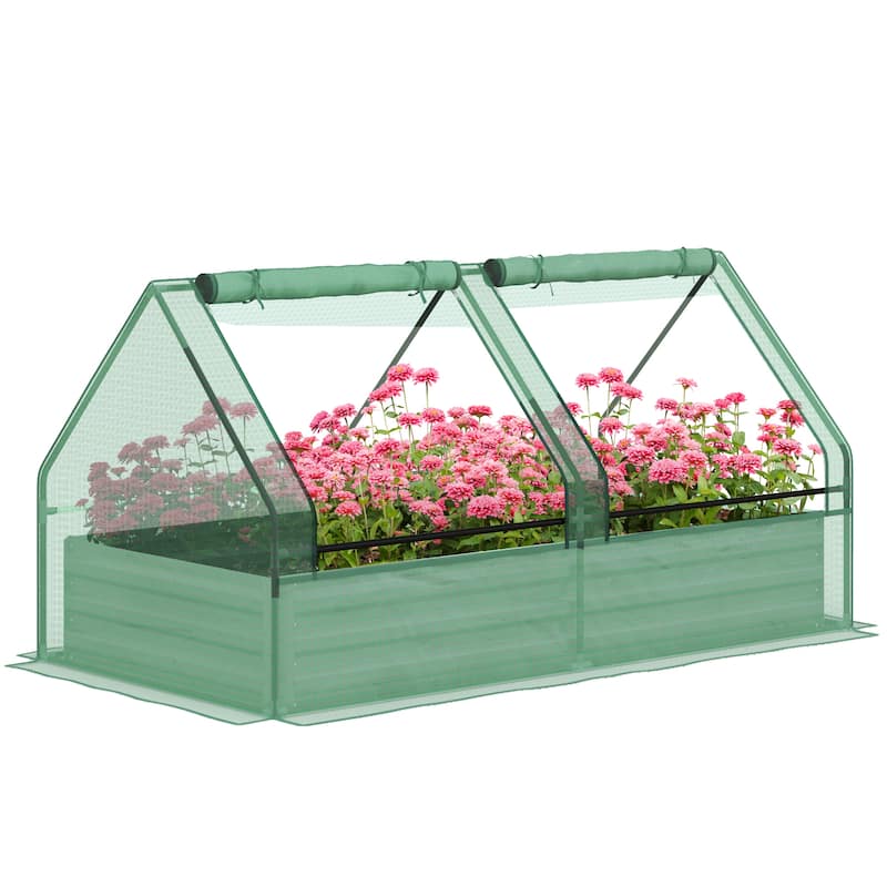 6' x 3' Galvanized Raised Garden Bed with Mini Greenhouse