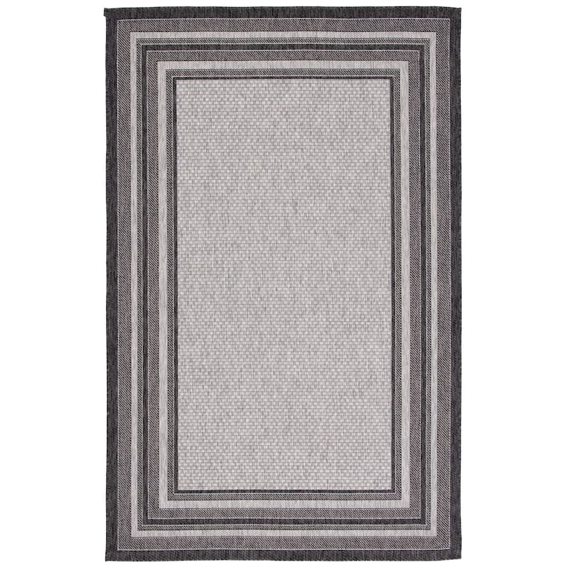 SAFAVIEH Courtyard Vickie Indoor/ Outdoor Waterproof Patio Backyard Rug - 5' Square - Light Grey/Black