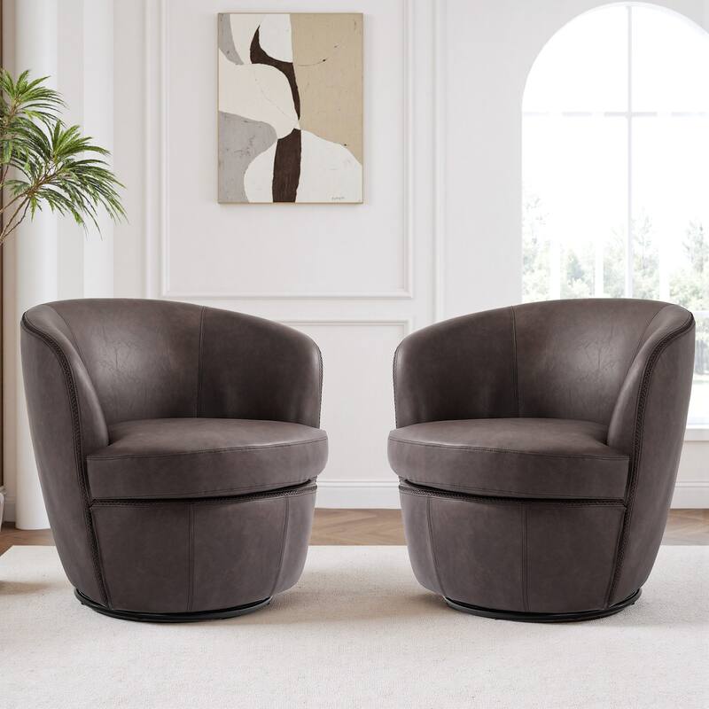 Swivel Barrel Chair For Living Room, Upholstered Faux Leather Accent Chairs