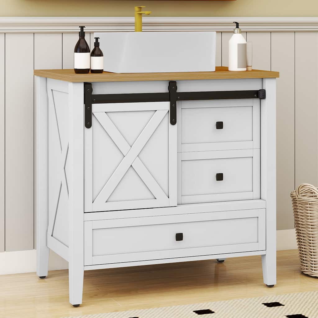36" Farmhouse Bathroom Vanity Cabinet with Ceramic Sink Set
