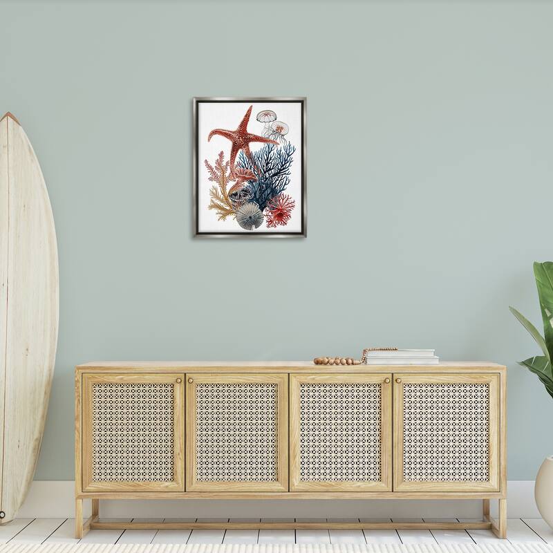 Stupell Natural Aquatic Sea Creatures Framed Floater Canvas Wall Art Design By Ramona Murdock