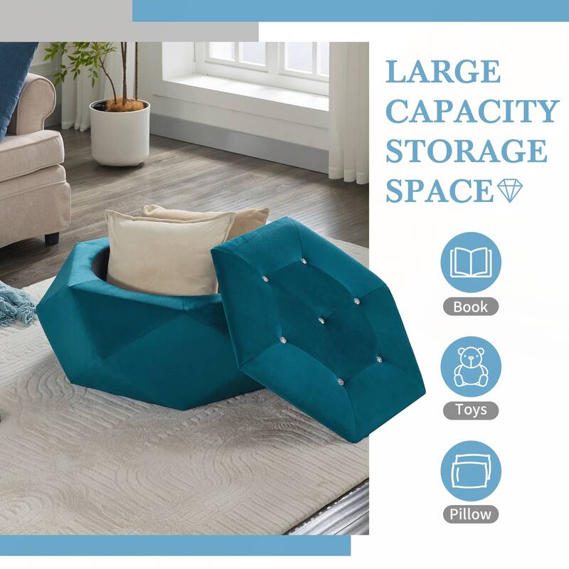 Elegant Velvet Polygon Diamond Tufted Storage Ottoman for Living Room and Bedroom