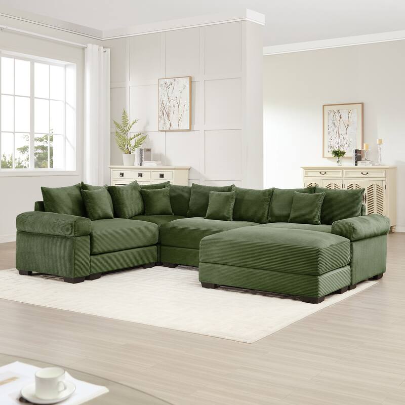 4-Seat Convertible Cloud Corduroy Modular Sofa with 13 Throw Pillows