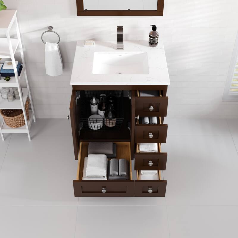 Eviva Acclaim 24"W Bath Vanity with Carrara Quartz Top & Undermount Sink