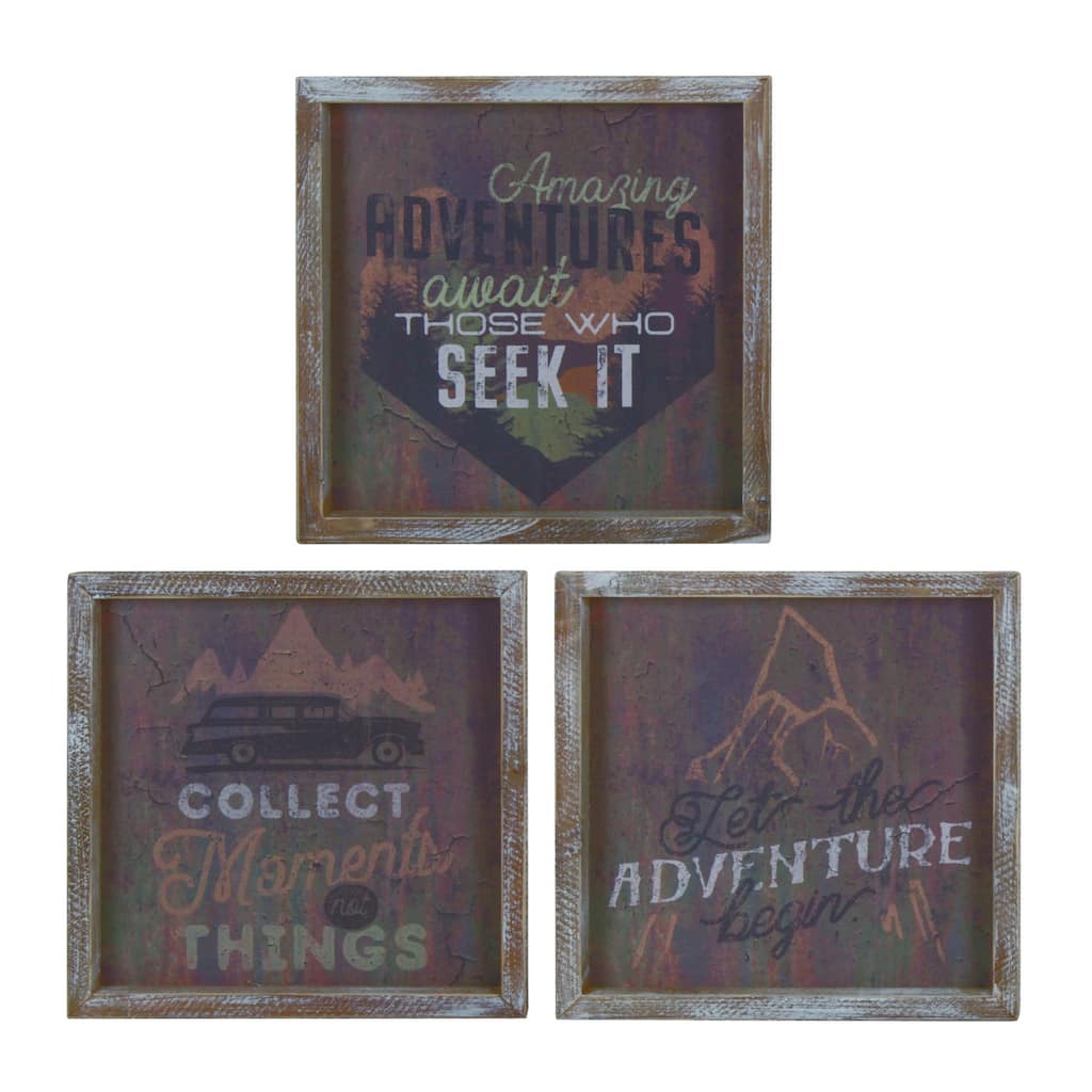 Transpac Wood Adventure Block Decor Set of 3 Spring Home Decorations