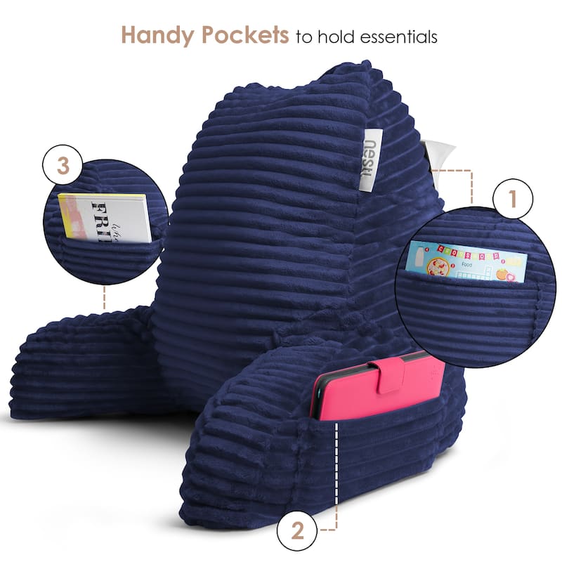 Nestl Cut Plush Reading Pillow with Portable Lap Desk Stand for Laptop - Shredded Memory Foam Back Support Bed Rest Pillow