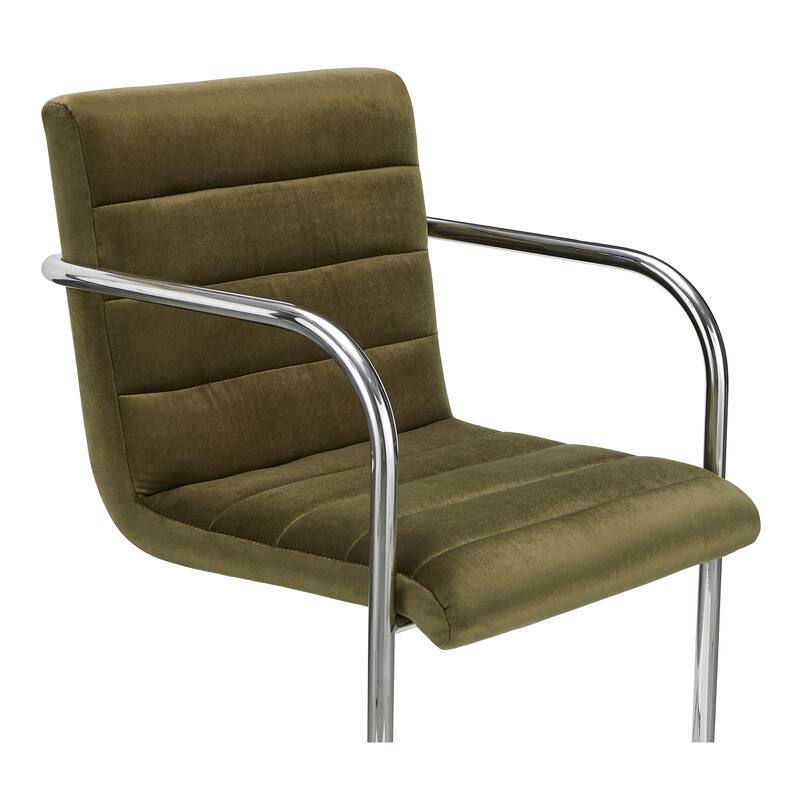Title: NADAAL STUDIOS Cyran Dining Chair, Faux Green Upholstery, Stainless Steel Cantilever Frame - Set of 2