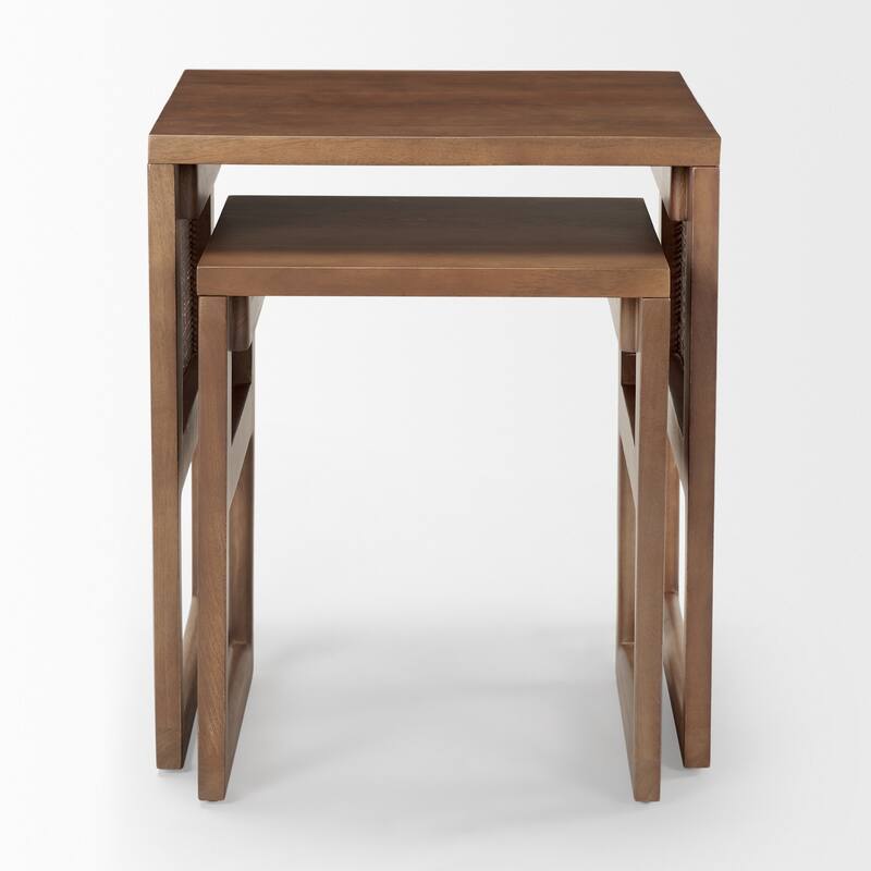 Grier Solid Wood With Cane Accents Square Nesting Accent Tables (Set of 2) - 20L x 20W x 23H