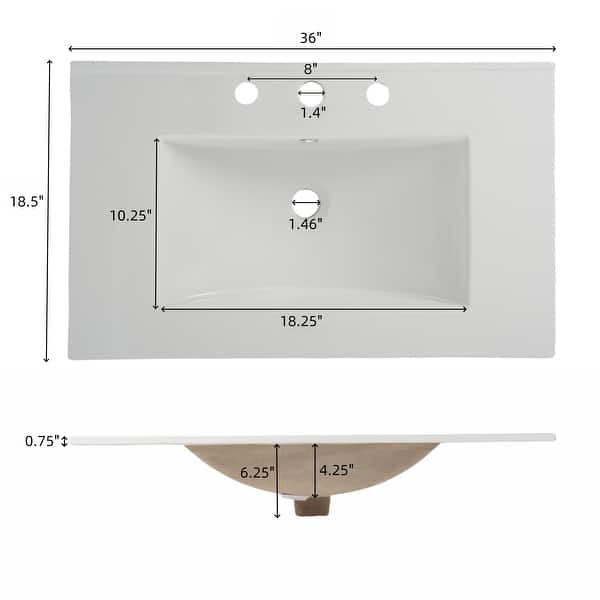 dimension image slide 2 of 4, Christopher Knight Home - Eric 36" Bathroom Vanity with Ceramic Sink