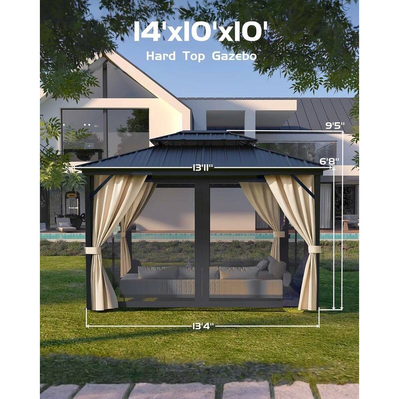 10'x14' Hardtop Gazebo for Patio, Deck, Backyard, Lawn, and Garden - 10X14 Ft