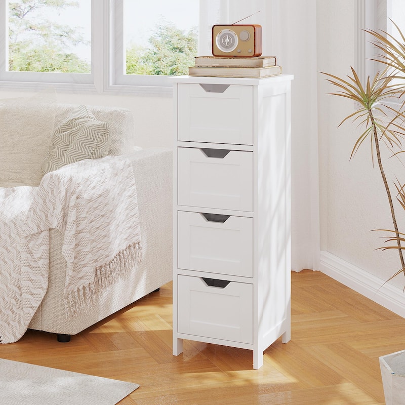 White 32.68"Tall Bathroom Storage Cabinet with 4 drawers and 1 door