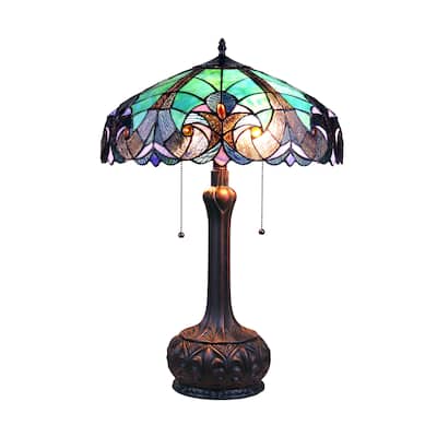 Tiffany Style Victorian Design 2-light Antique Dark Bronze Table Lamp