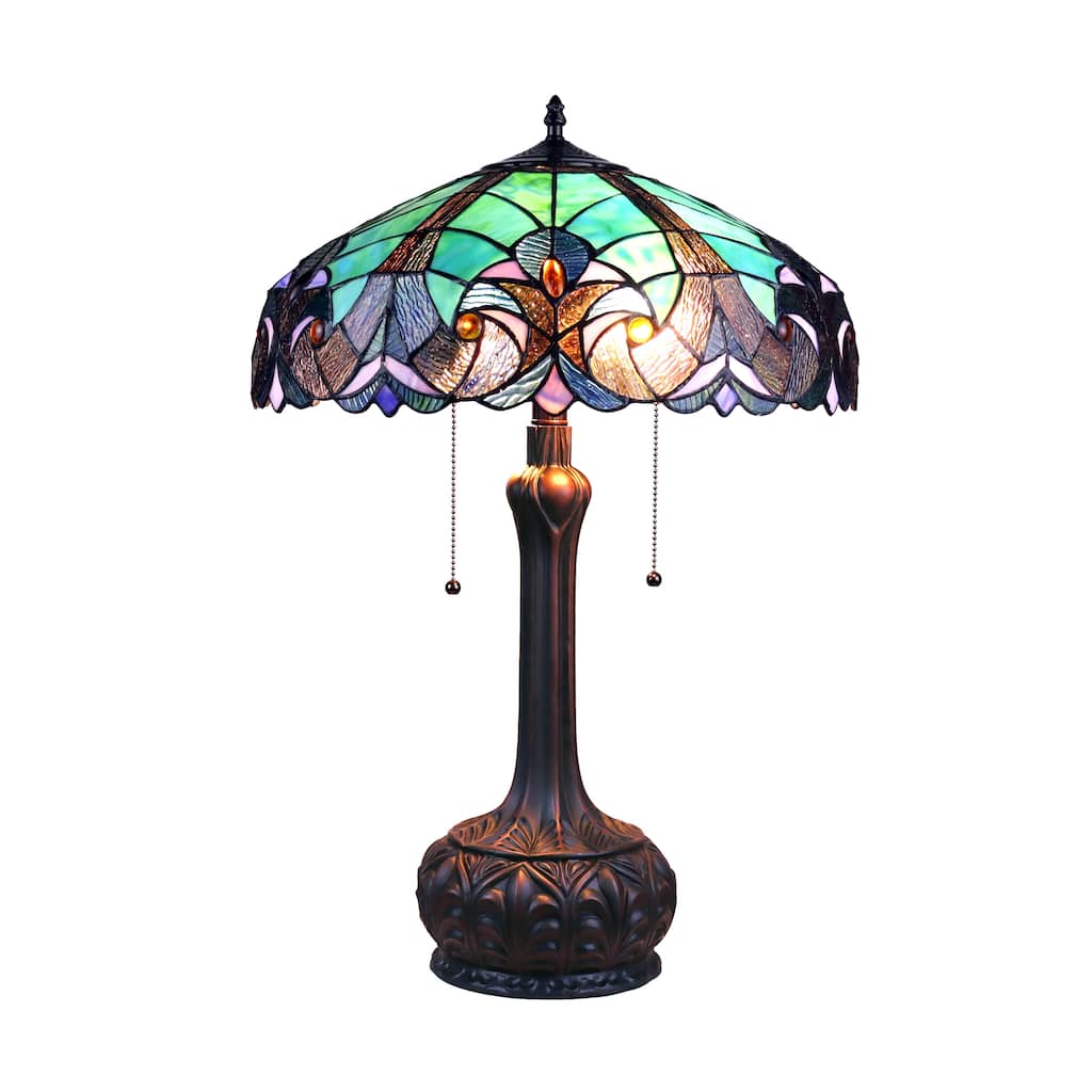 Tiffany Style Victorian Design 2-light Antique Dark Bronze Table Lamp