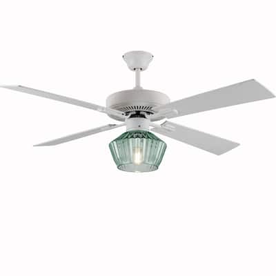 Eva River of Goods Remote Controlled Green Ribbed Sea Glass Shaded 1-Light 52-Inch Ceiling Fan