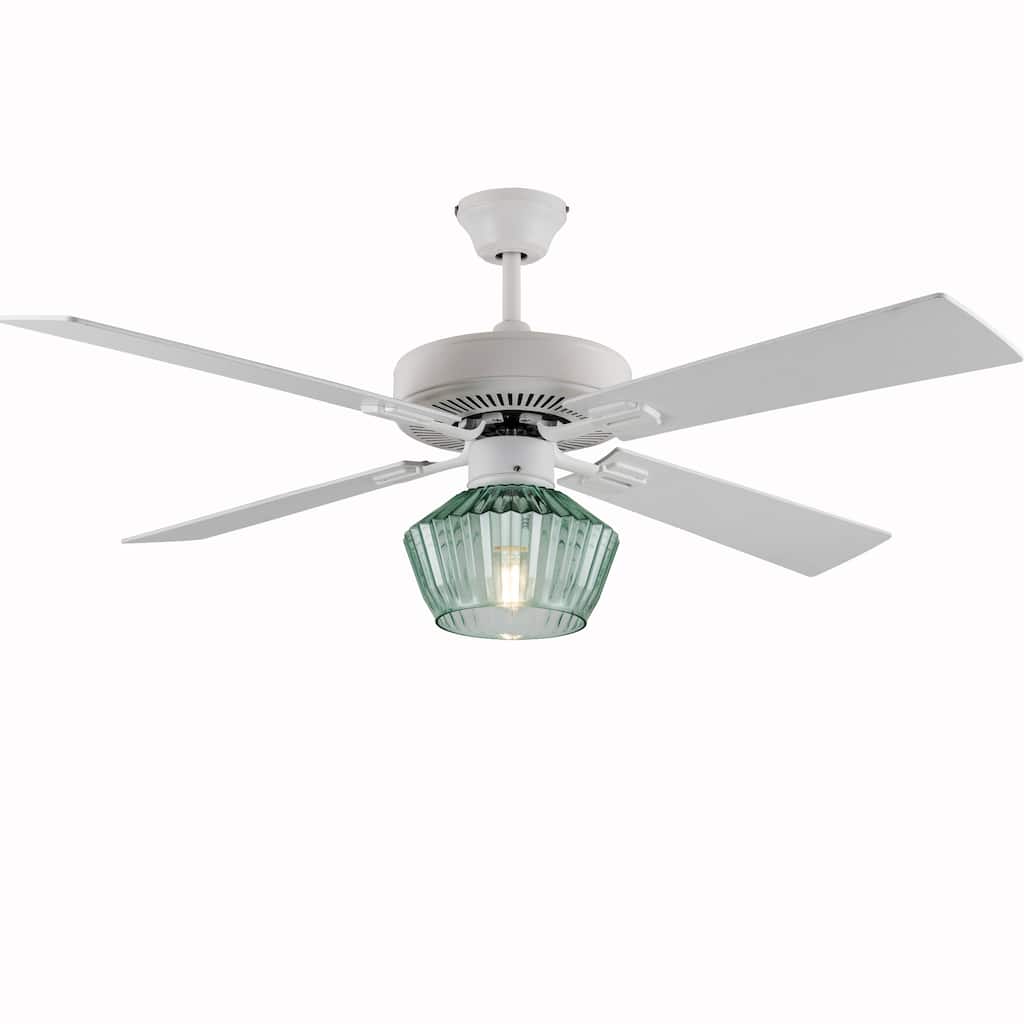 Eva River of Goods Remote Controlled Green Ribbed Sea Glass Shaded 1-Light 52-Inch Ceiling Fan