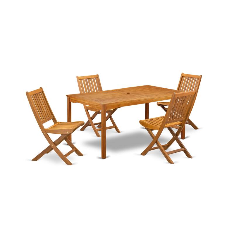 Outdoor Coffee Table Set- Folding Chairs Slatted Back and Rectangle Top with 4 legs - Natural Oil Finish (Pieces option) - 65.8