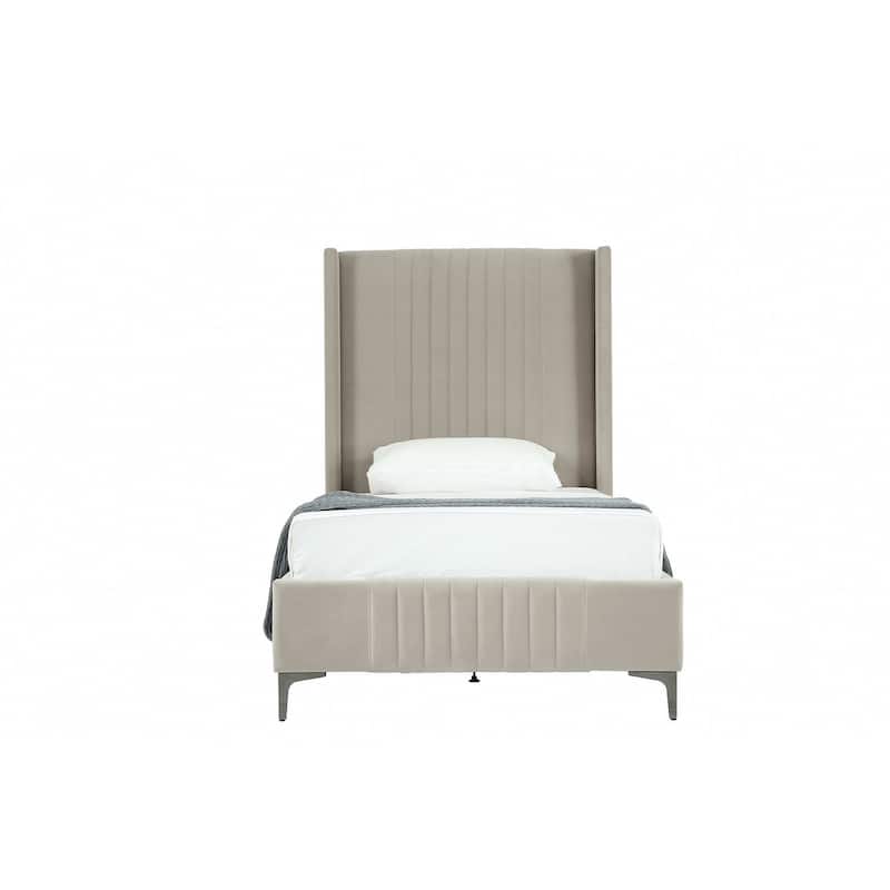 Manhattan Comfort Promenade Mid-Century Modern Velvet Upholstered Bed