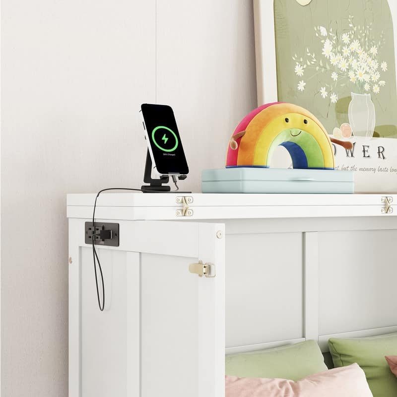 Murphy Bed Cabinet with Storage Drawer and Charging Station, USB Port