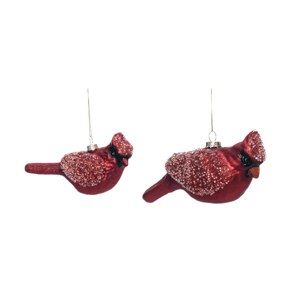 Transpac Glass 6.38 in. Red Holiday Glitter Cardinal Ornament Set of 2