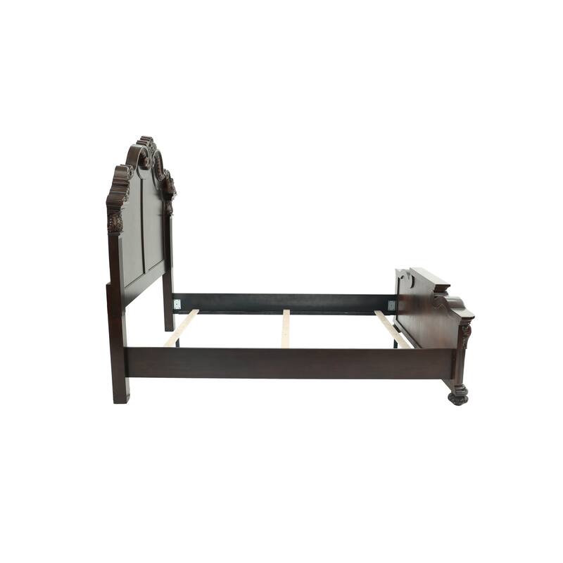 Traditional Style 3pc Bed 2x Nightstand Set Scalloped Crown Antique Cherry Finish Bedroom Furniture