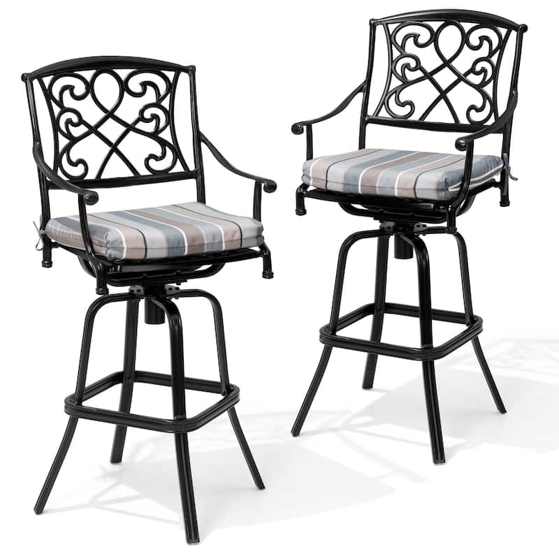 Crestlive Products Outdoor Cast Aluminum Swivel Bar Stool (Set of 2) with Sunbrella Fabric Cushion - MILANO CHAR