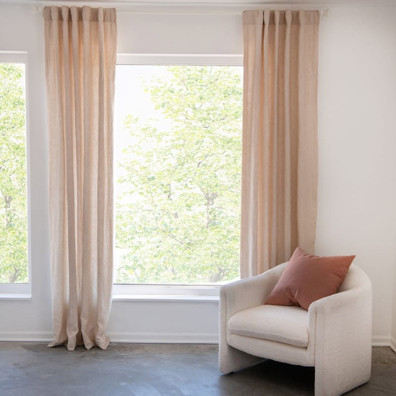 100% French Linen Window Curtain Set by BOKSER HOME - 50" W x 108" L - Putty Heather