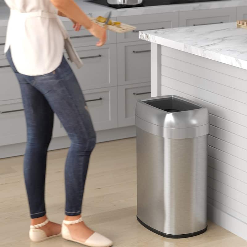 iTouchless 13 Gal Stainless Steel Oval Open Top Trash Can with Filters