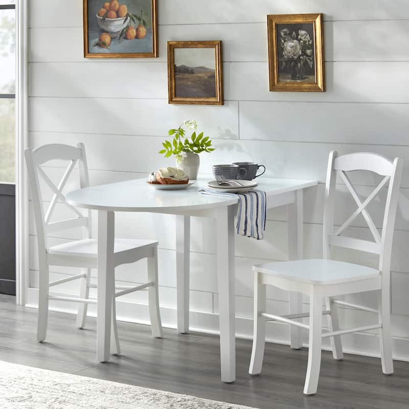 Simple Living Country Cottage Drop Leaf 3-piece Dining Set - All White