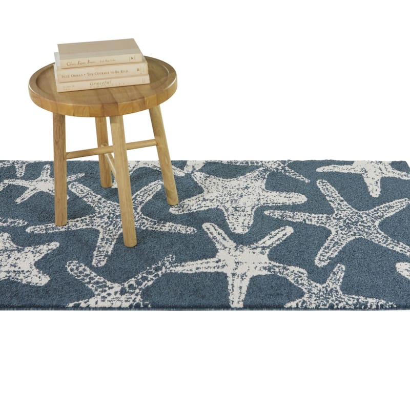 Leyton Nautical Solid Starfish Coastal Area Rug - Runner 2'7" x 7' - Blue/White