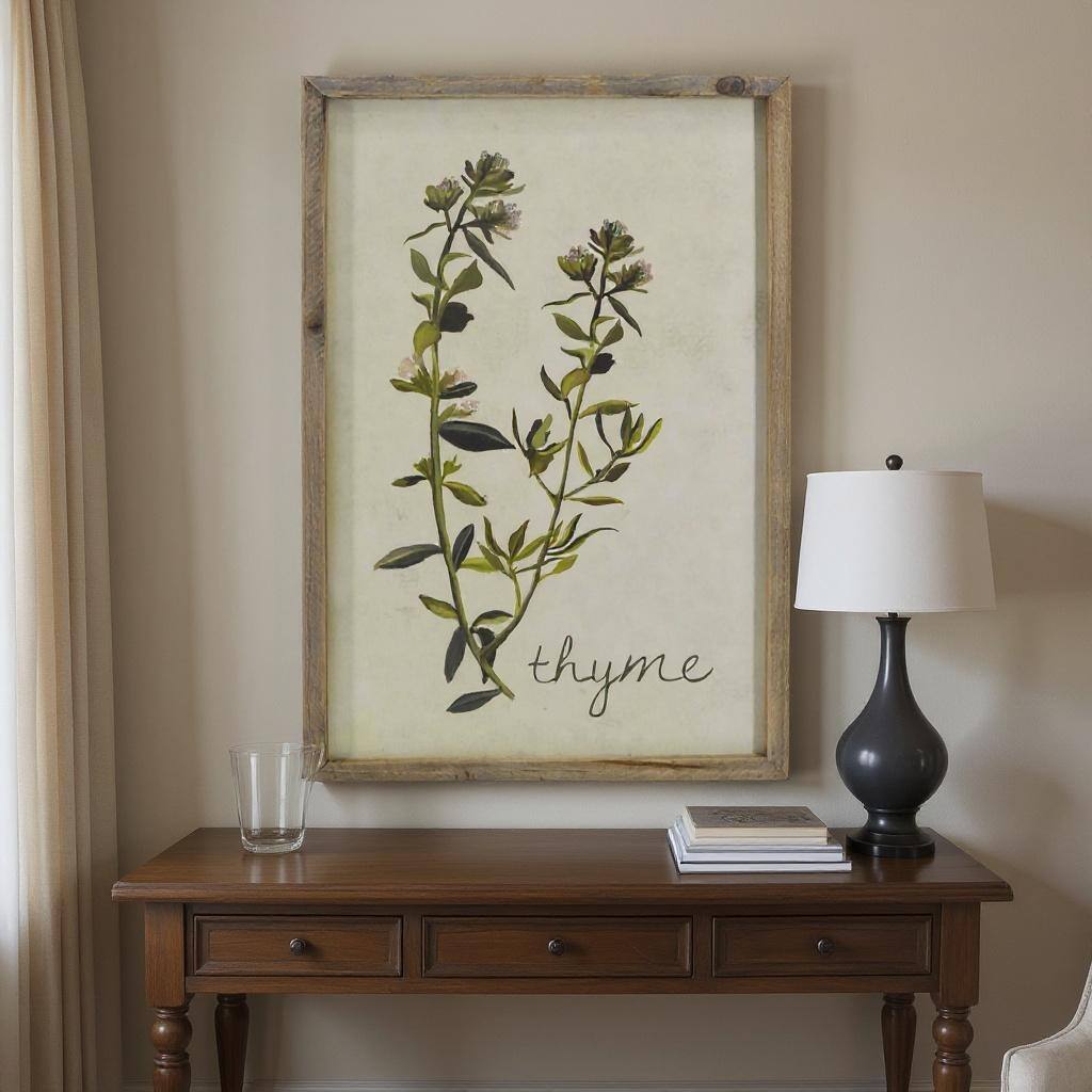 HomeRoots 19" X 12" Green And White Thyme Floral Wood Wall Decor