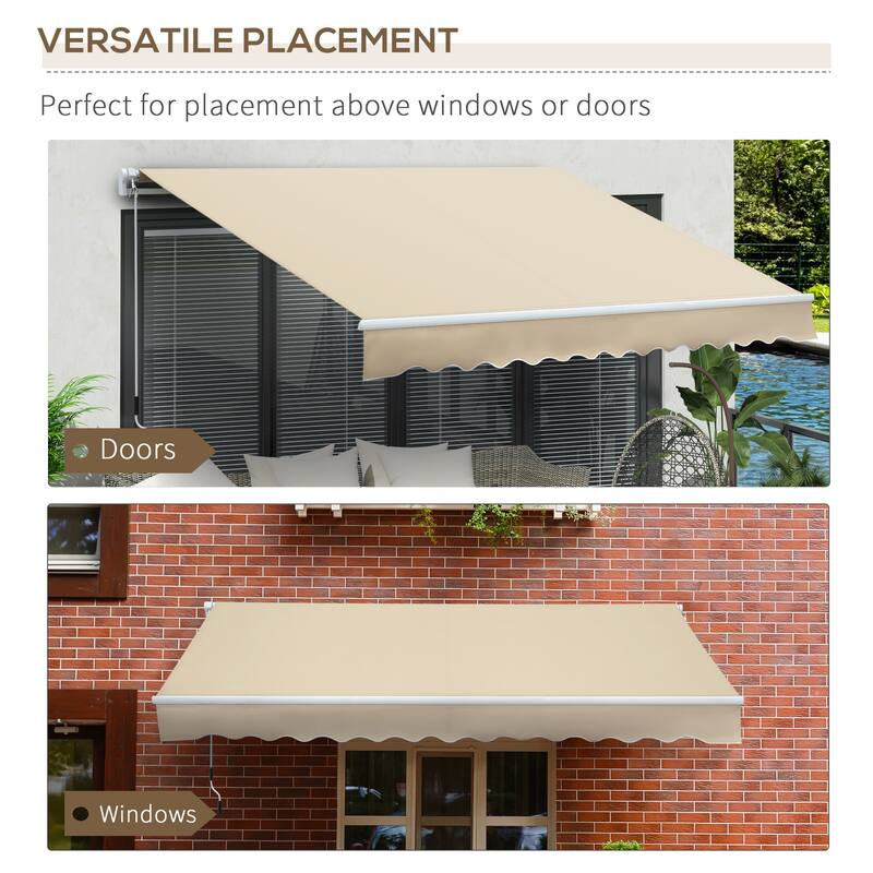 12' x 8' Retractable Awning Sun Shade Shelter with Manual Crank Handle, 280g/m² UV & Water-Resistant Fabric and Aluminum Frame