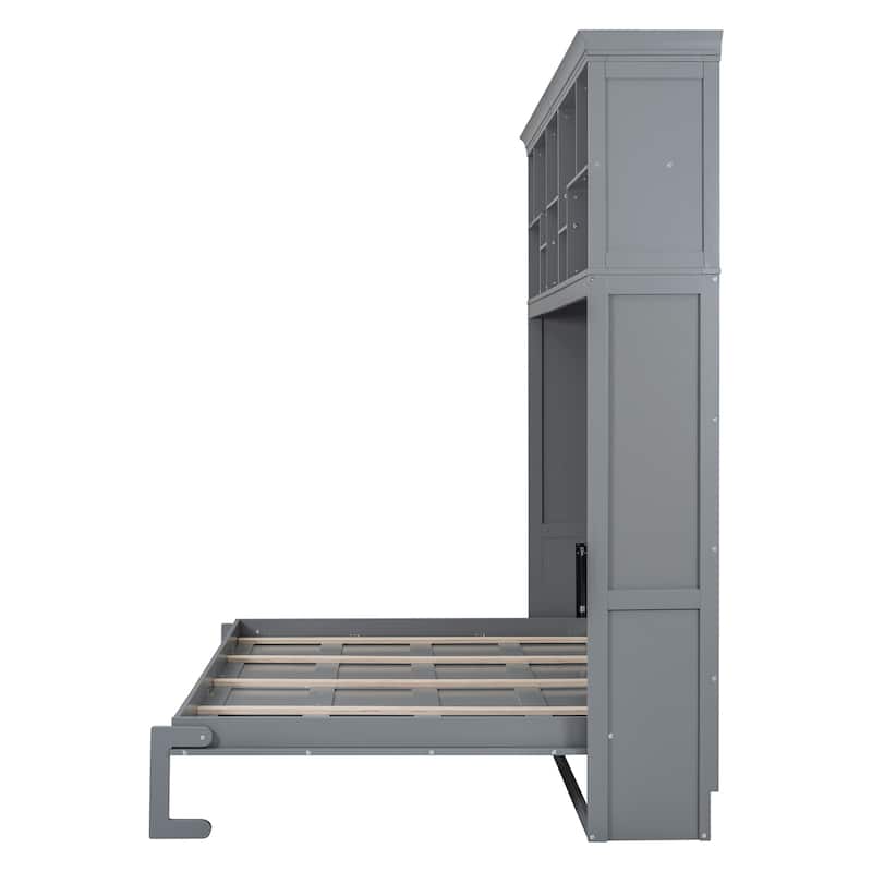 Modern Queen Size Murphy Bed with Top Shelves